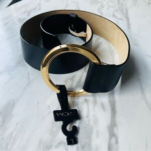 NEW Vintage WCM New York Large Black and Gold Italian Leather Wide Belt NWT